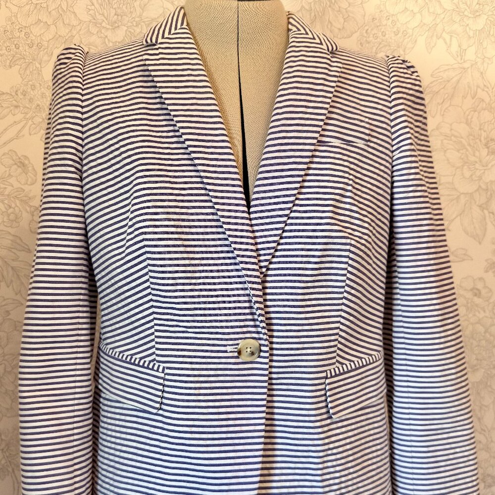 J.Crew Seersucker Blazer | Blue & White Pinstripe | Cotton Summer Jacket | Sz 4